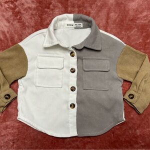 SHEIN Kids Button Down Colorblock Shirt - White, Gray, Tan
